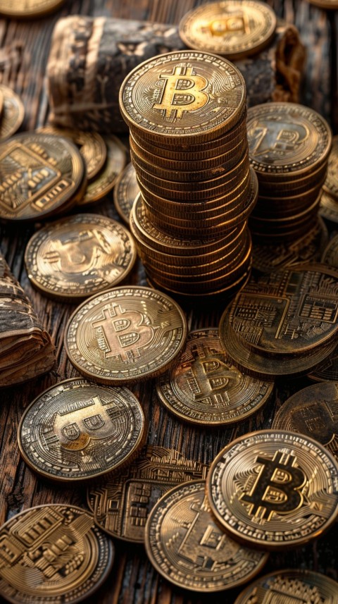 Bitcoin Cryptocurrency Gold Crypto Coin Creative Concept Aesthetic Symbol (1010)