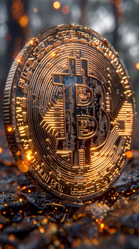 Bitcoin Cryptocurrency Gold Crypto Coin Creative Concept Aesthetic Symbol (1095)