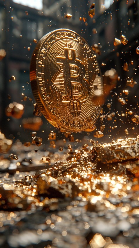 Bitcoin Cryptocurrency Gold Crypto Coin Creative Concept Aesthetic Symbol (1129)