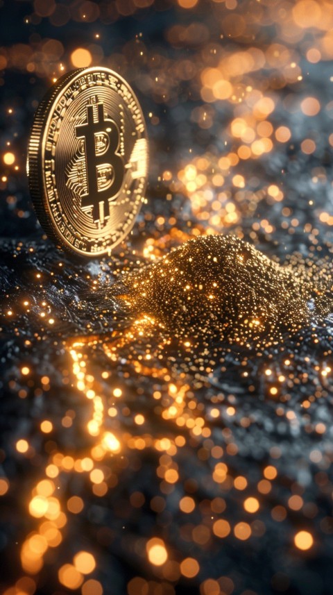 Bitcoin Cryptocurrency Gold Crypto Coin Creative Concept Aesthetic Symbol (1153)