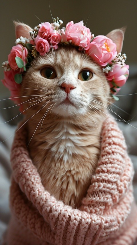 Cute Cat With Flowers Kittens Kitty Outdoor Aesthetic  (4)
