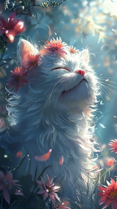 Cute Cat With Flowers Kittens Kitty Outdoor Aesthetic  (85)