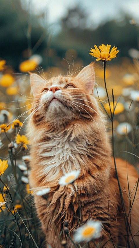Cute Cat With Flowers Kittens Kitty Outdoor Aesthetic  (209)
