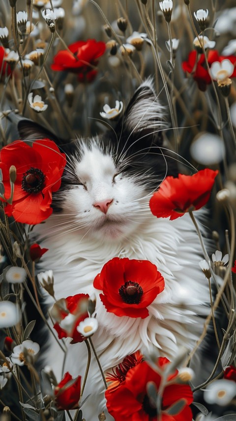 Cute Cat With Flowers Kittens Kitty Outdoor Aesthetic  (280)