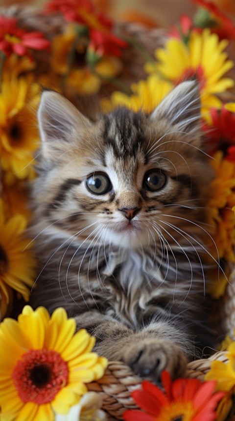 Cute Cat With Flowers Kittens Kitty Outdoor Aesthetic  (396)