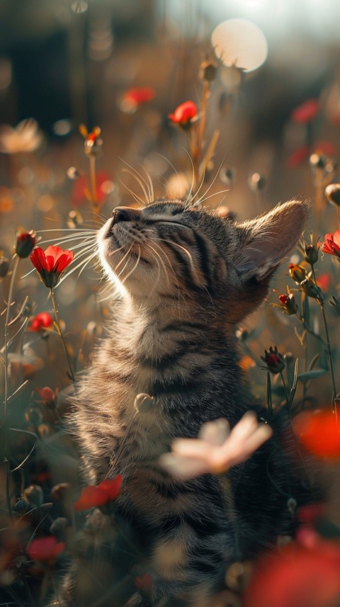 Cute Cat With Flowers Kittens Kitty Outdoor Aesthetic  (409)