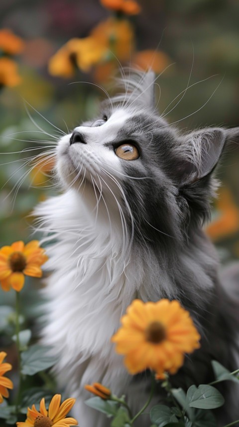 Cute Cat With Flowers Kittens Kitty Outdoor Aesthetic  (459)