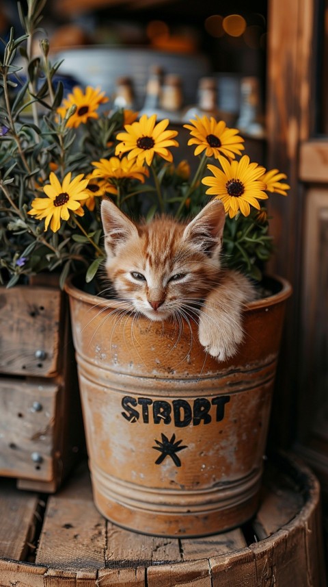 Cute Cat With Flowers Kittens Kitty Outdoor Aesthetic  (464)