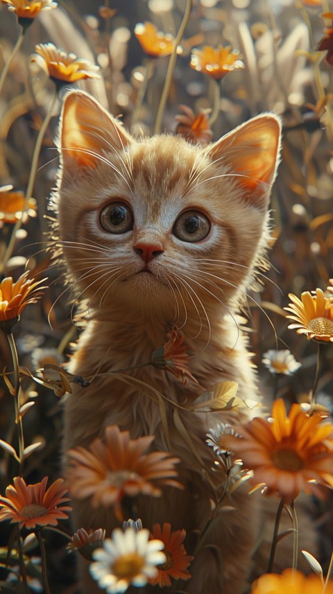 Cute Cat With Flowers Kittens Kitty Outdoor Aesthetic  (462)