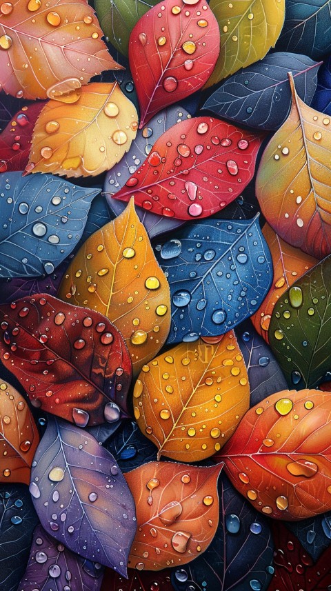 Colorful Leaves with Water Droplets Aesthetic Nature (8)