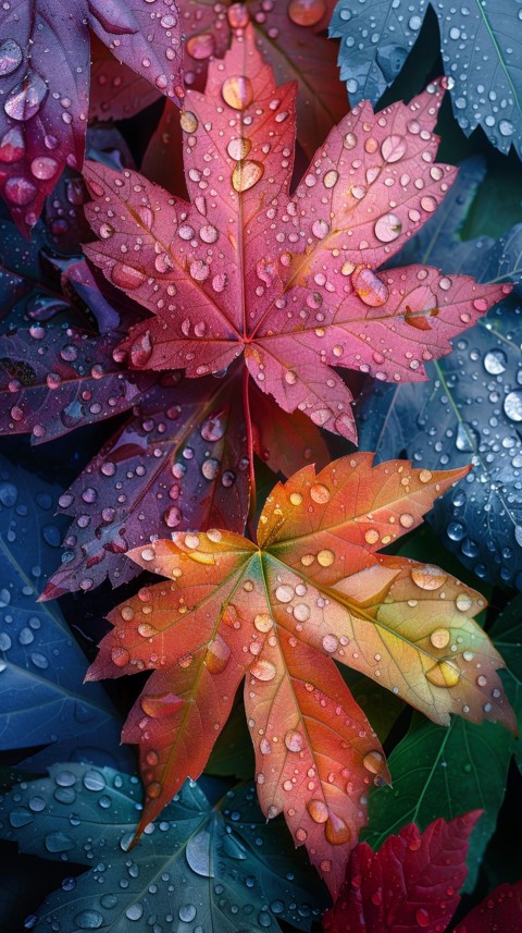 Colorful Leaves with Water Droplets Aesthetic Nature (19)