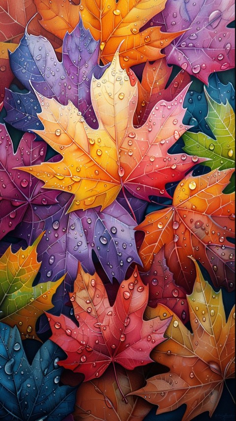 Colorful Leaves with Water Droplets Aesthetic Nature (12)