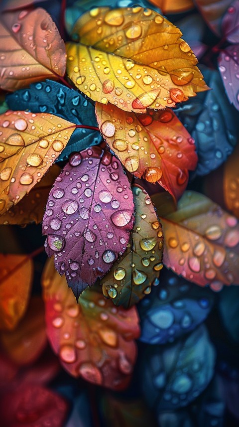 Colorful Leaves with Water Droplets Aesthetic Nature (40)