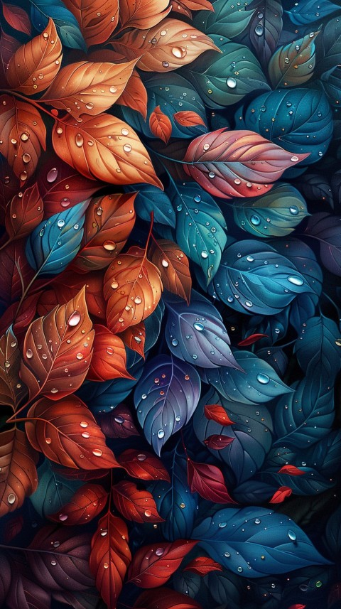 Colorful Leaves with Water Droplets Aesthetic Nature (65)