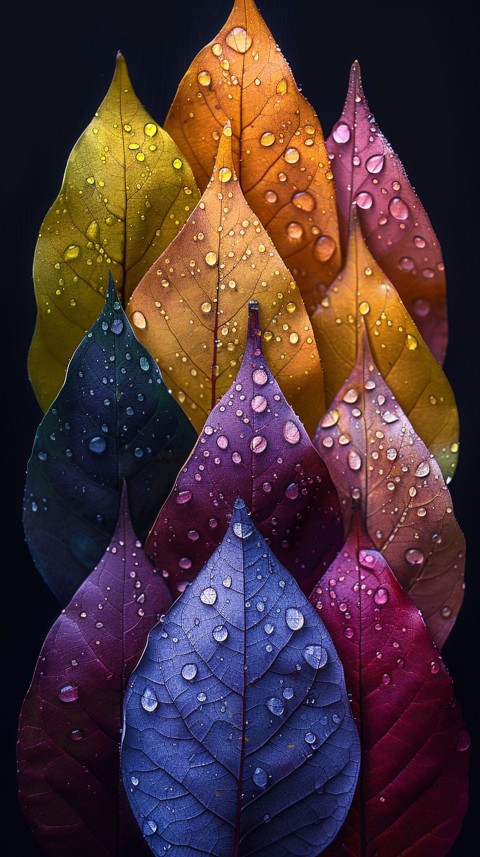 Colorful Leaves with Water Droplets Aesthetic Nature (75)
