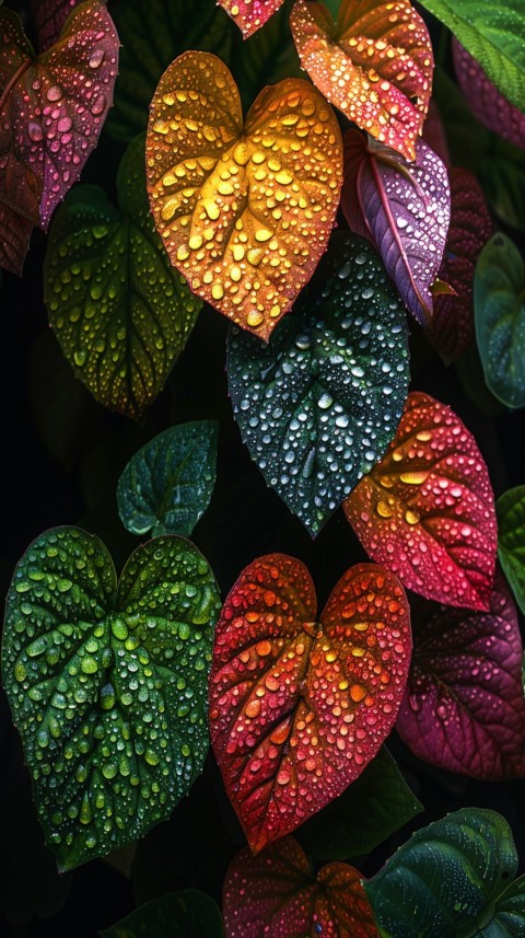 Colorful Leaves with Water Droplets Aesthetic Nature (88)