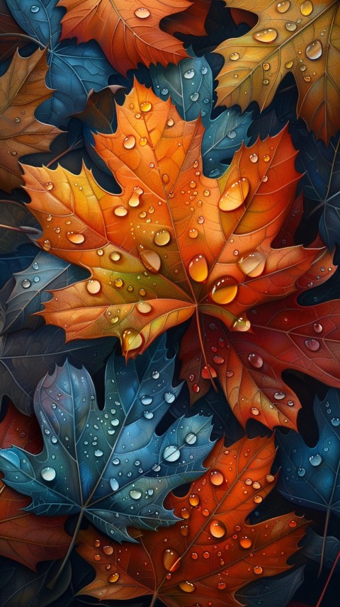 Colorful Leaves with Water Droplets Aesthetic Nature (90)