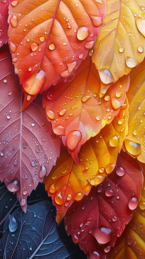 Colorful Leaves with Water Droplets Aesthetic Nature (84)