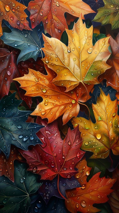 Colorful Leaves with Water Droplets Aesthetic Nature (92)