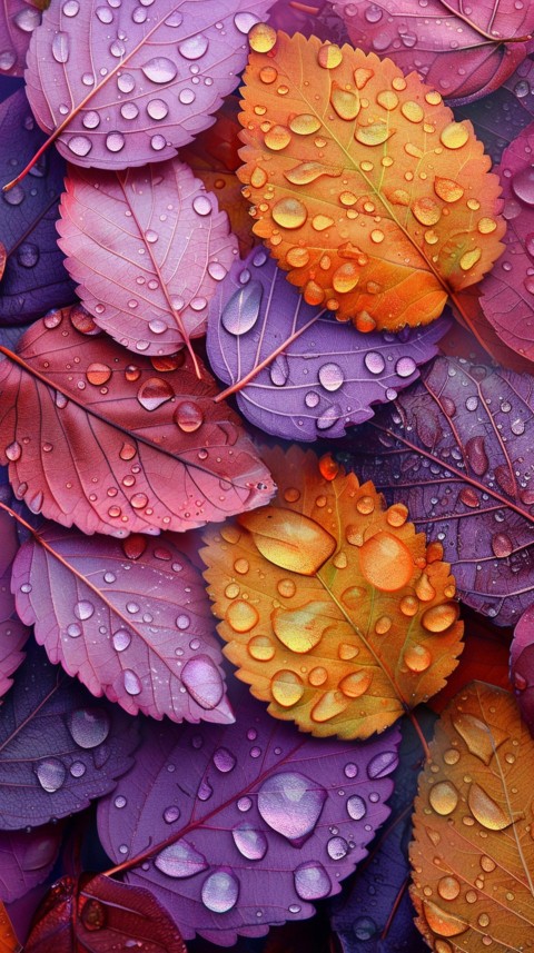 Colorful Leaves with Water Droplets Aesthetic Nature (87)
