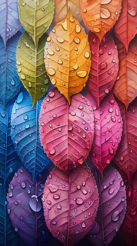 Colorful Leaves with Water Droplets Aesthetic Nature (99)