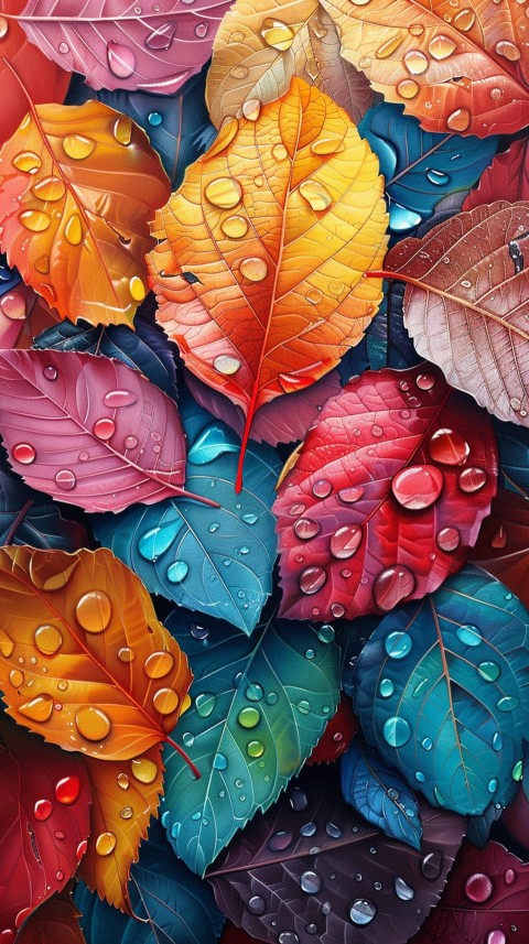 Colorful Leaves with Water Droplets Aesthetic Nature (98)