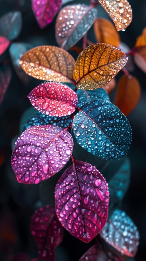 Colorful Leaves with Water Droplets Aesthetic Nature (111)