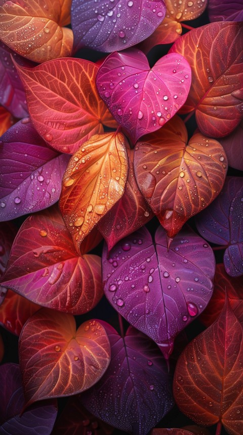 Colorful Leaves with Water Droplets Aesthetic Nature (108)