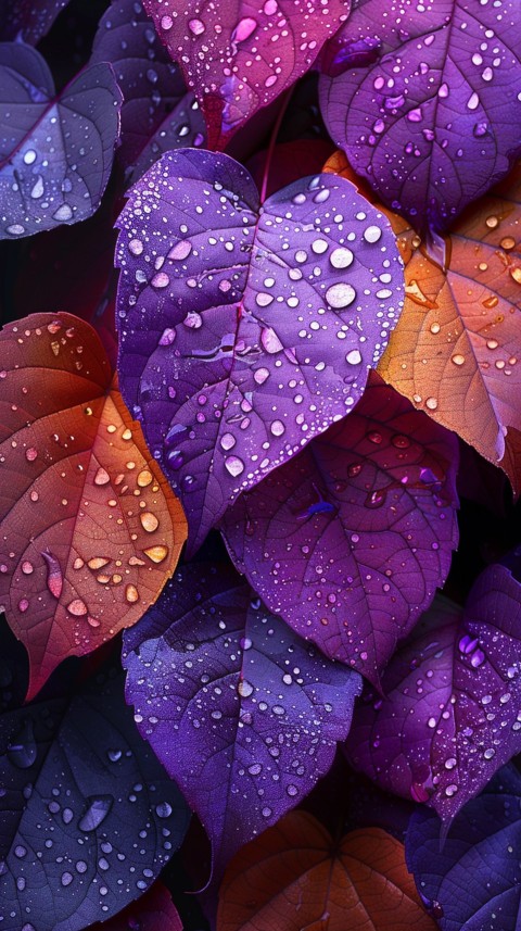 Colorful Leaves with Water Droplets Aesthetic Nature (101)
