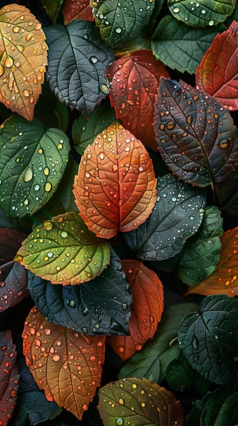 Colorful Leaves with Water Droplets Aesthetic Nature (114)