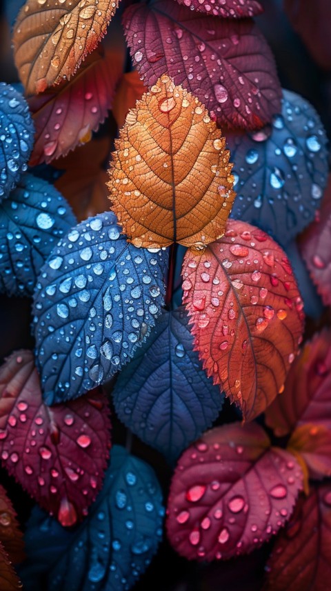 Colorful Leaves with Water Droplets Aesthetic Nature (149)