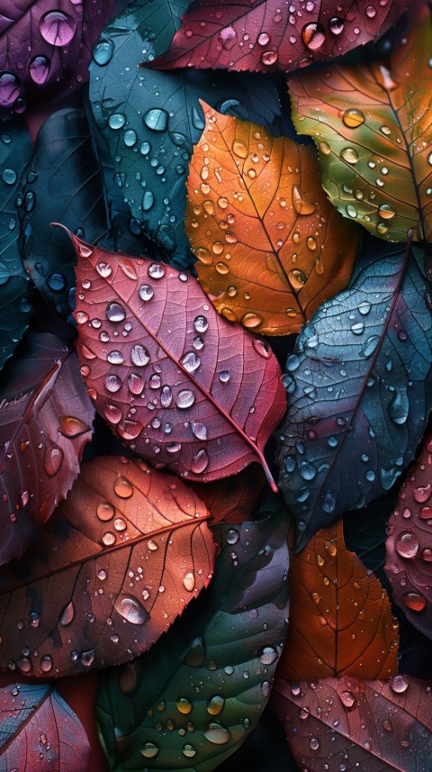 Colorful Leaves with Water Droplets Aesthetic Nature (131)