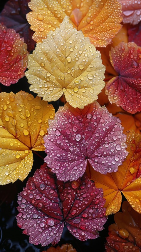 Colorful Leaves with Water Droplets Aesthetic Nature (145)