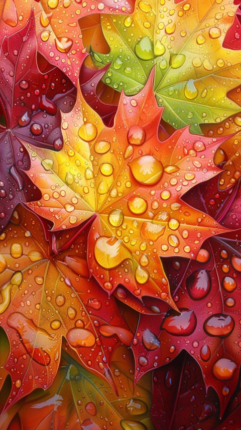 Colorful Leaves with Water Droplets Aesthetic Nature (147)