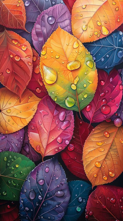 Colorful Leaves with Water Droplets Aesthetic Nature (130)