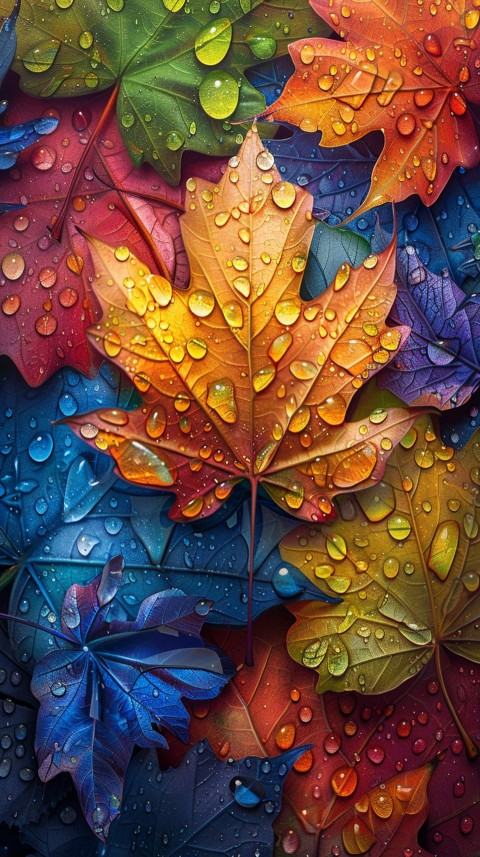 Colorful Leaves with Water Droplets Aesthetic Nature (146)