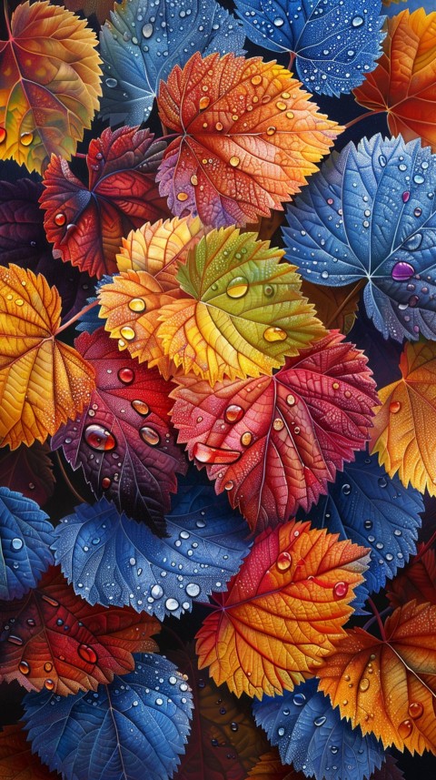 Colorful Leaves with Water Droplets Aesthetic Nature (142)