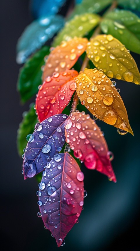 Colorful Leaves with Water Droplets Aesthetic Nature (161)