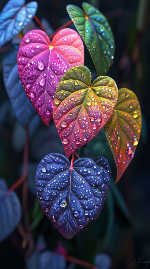Colorful Leaves with Water Droplets Aesthetic Nature (195)