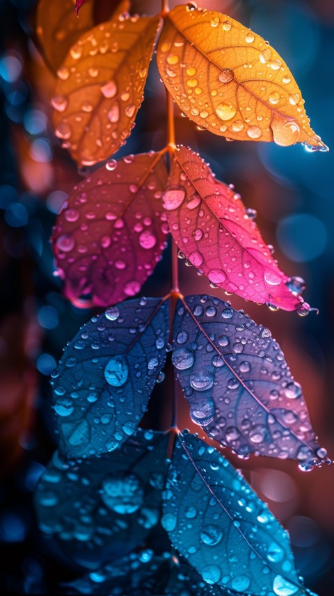 Colorful Leaves with Water Droplets Aesthetic Nature (185)