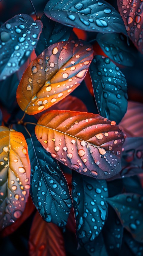 Colorful Leaves with Water Droplets Aesthetic Nature (153)