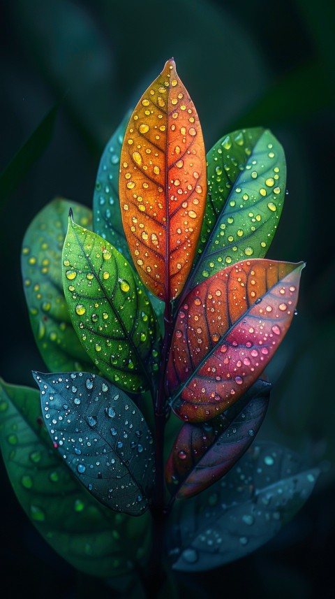 Colorful Leaves with Water Droplets Aesthetic Nature (165)