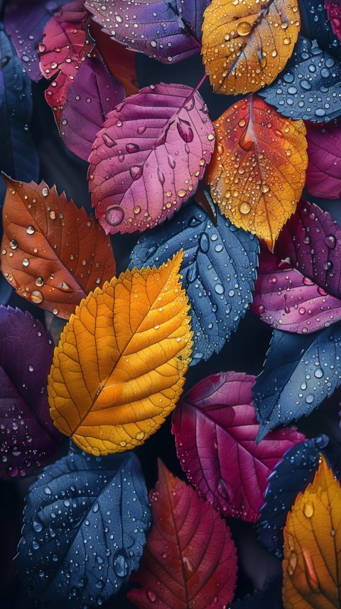 Colorful Leaves with Water Droplets Aesthetic Nature (199)