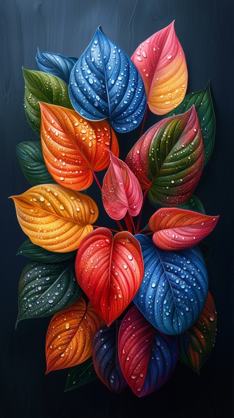 Colorful Leaves with Water Droplets Aesthetic Nature (156)