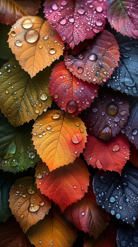 Colorful Leaves with Water Droplets Aesthetic Nature (173)