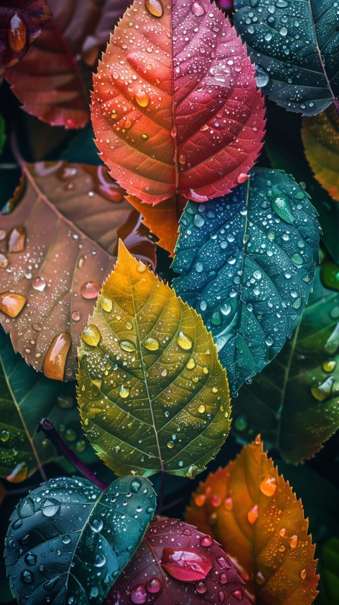 Colorful Leaves with Water Droplets Aesthetic Nature (167)