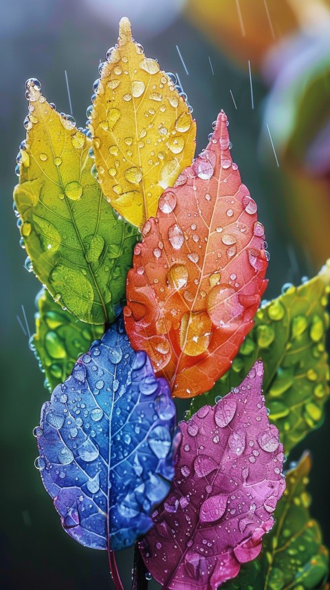 Colorful Leaves with Water Droplets Aesthetic Nature (181)