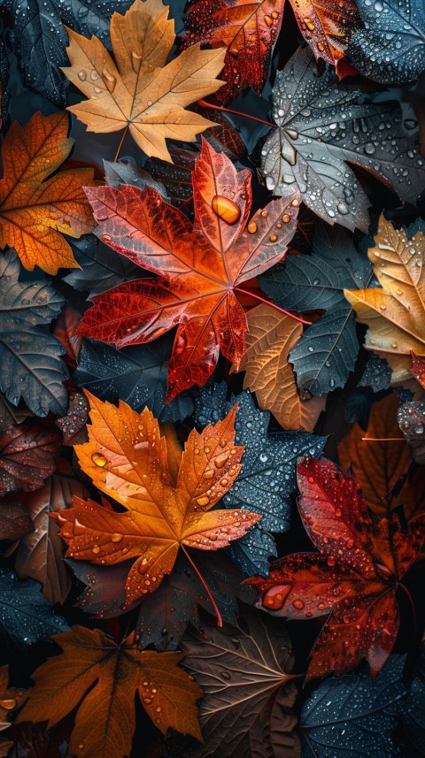 Colorful Leaves with Water Droplets Aesthetic Nature (169)