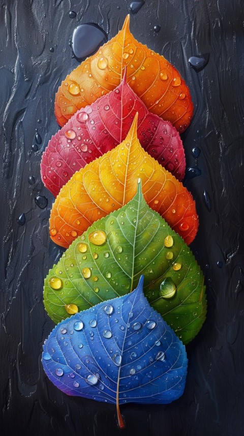Colorful Leaves with Water Droplets Aesthetic Nature (174)