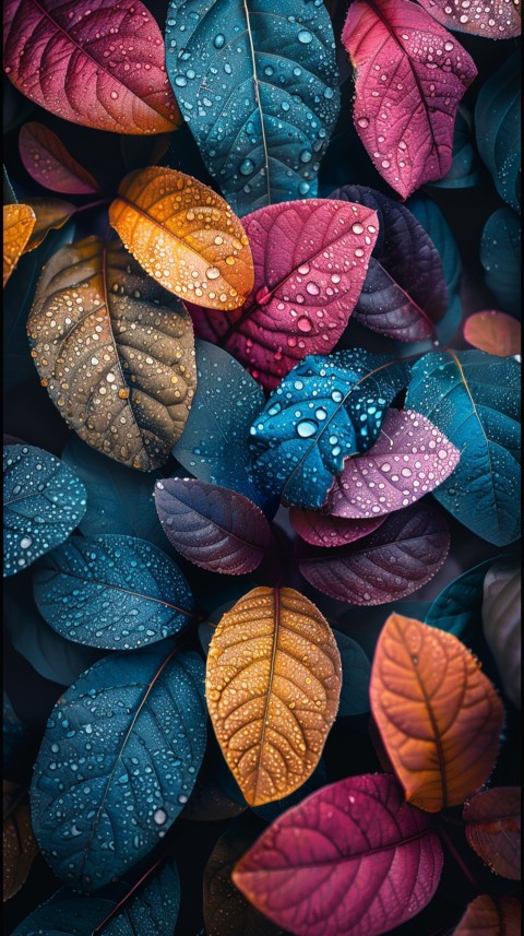 Colorful Leaves with Water Droplets Aesthetic Nature (182)